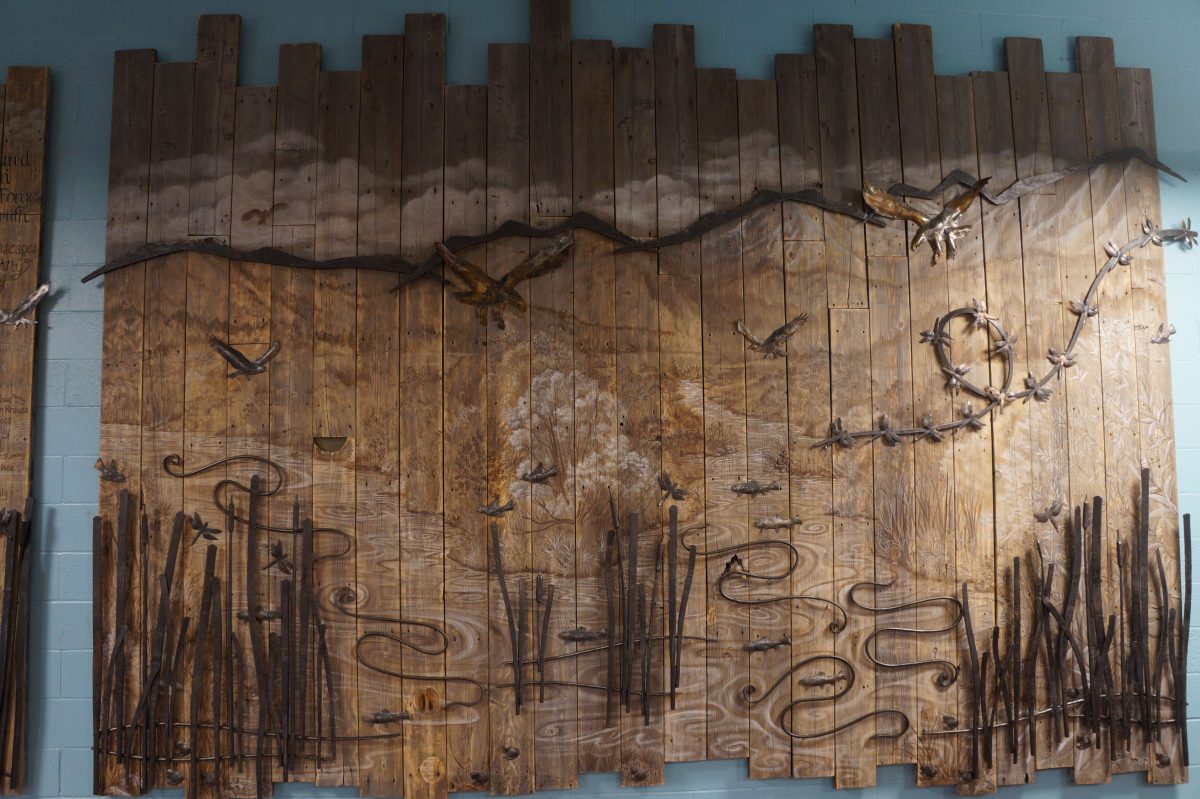 Aquatic Center Murals Truckee Tahoe fine artist wildlife artwork reclaimed pier wood